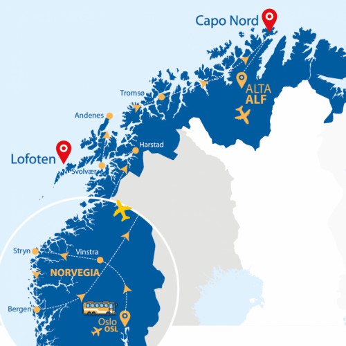 Cartina Fiordi, Lofoten e Capo Nord 2024