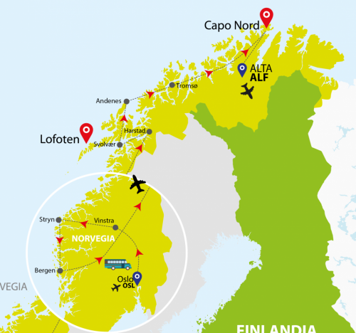 Cartina Fiordi, Lofoten e Capo Nord (OSL/ALF)