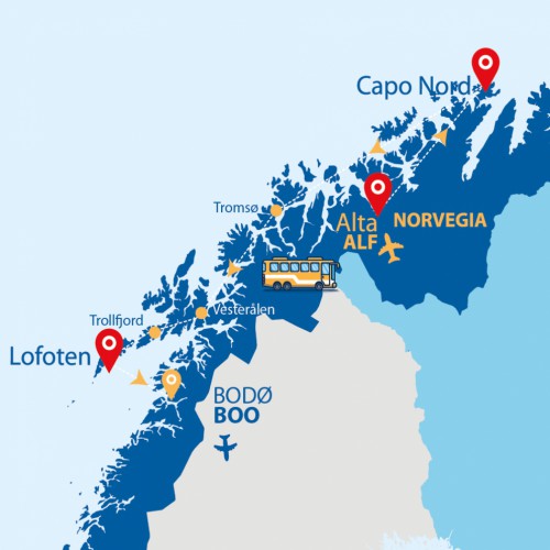 Cartina Capo Nord e Lofoten in rorbu (ALF/BOO)