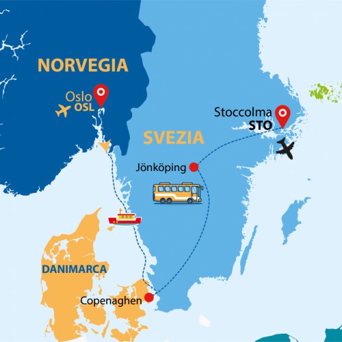 Cartina Tour delle 3 Capitali Scandinave (OSL/STO)