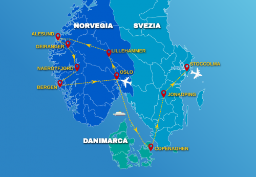 Cartina GRAN TOUR FIORDI E SCANDINAVIA - 2026