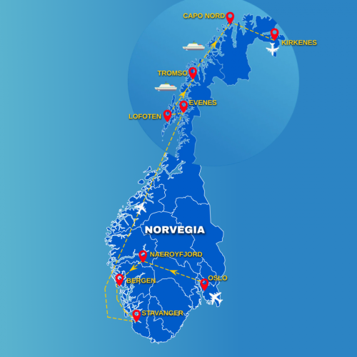 Cartina Fiordi, Lofoten e Capo Nord in navigazione