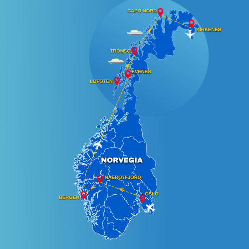 Cartina No-Drive Fiordi + Lofoten in auto e Capo Nord in Navigazione